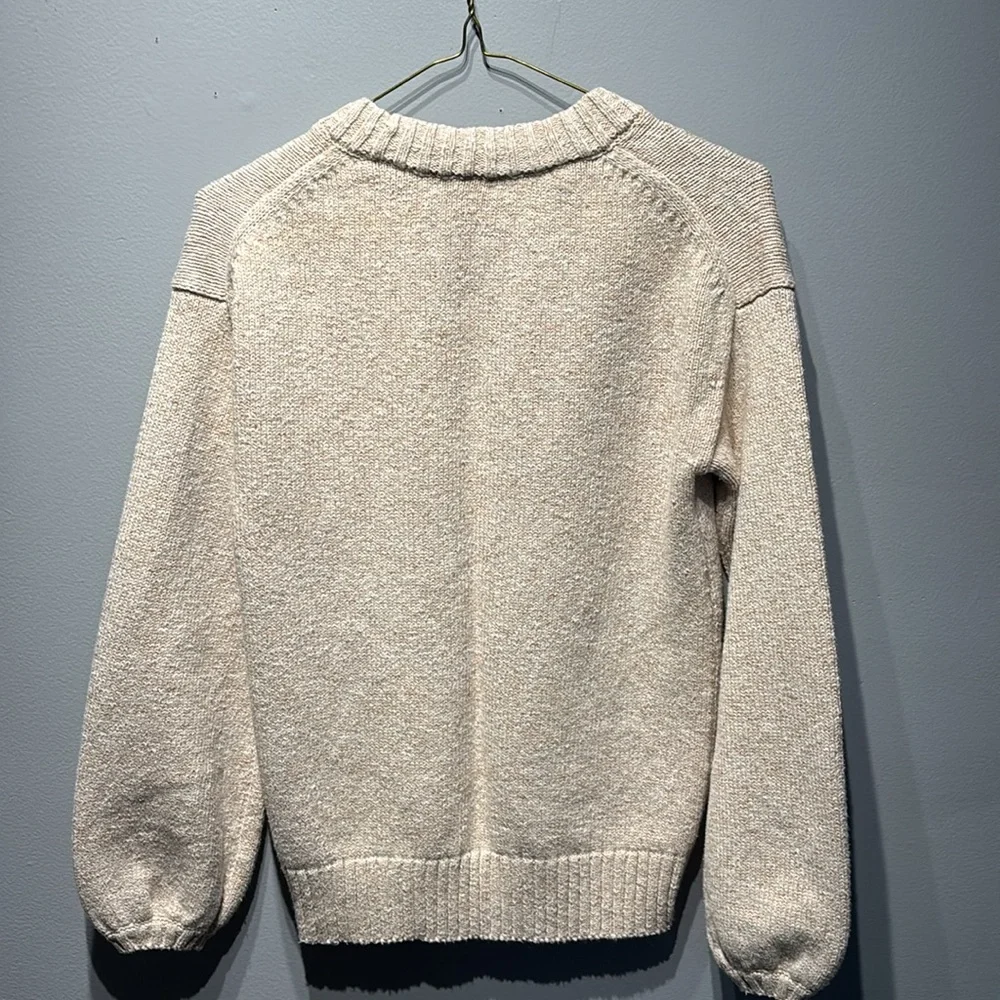 J. Crew women’s beige marled crew neck puff sleeve knit sweater size XS‎